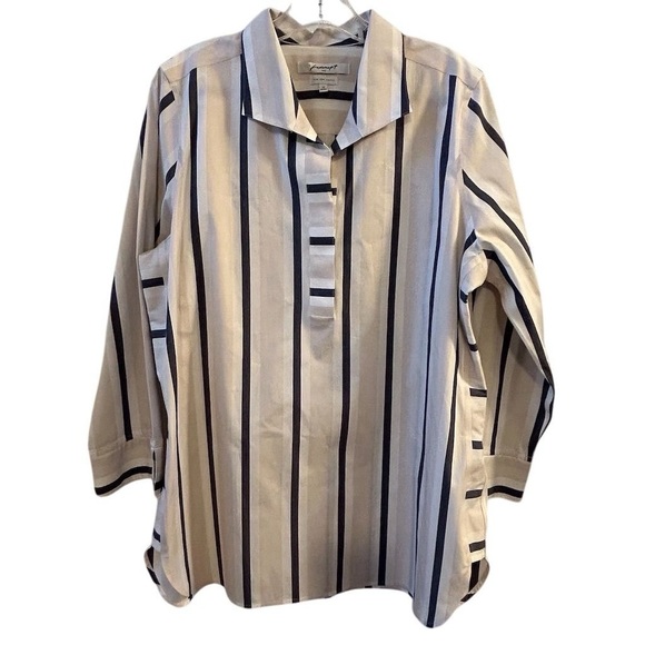 Foxcroft Women's Size 14 Beige Striped Non Iron Stretch Tunic Top - Picture 1 of 9